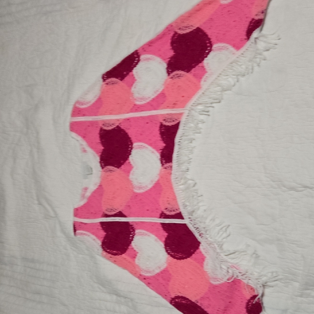 B19 House of Harlow 1960 White and Pink Fringe Top Hearts Sweater NWOT